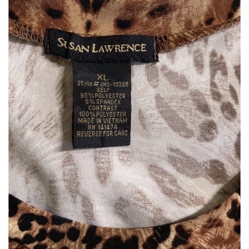 Susan Lawrence Women Blouse XL Brown Animal Print Sheer Overlay Shirt - Picture 7 of 8